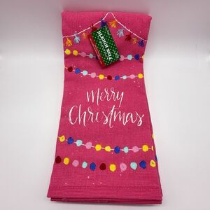 Sleigh Bell Bistro Pink Merry Christmas Kitchen Dish Towels Set of 2 NEW